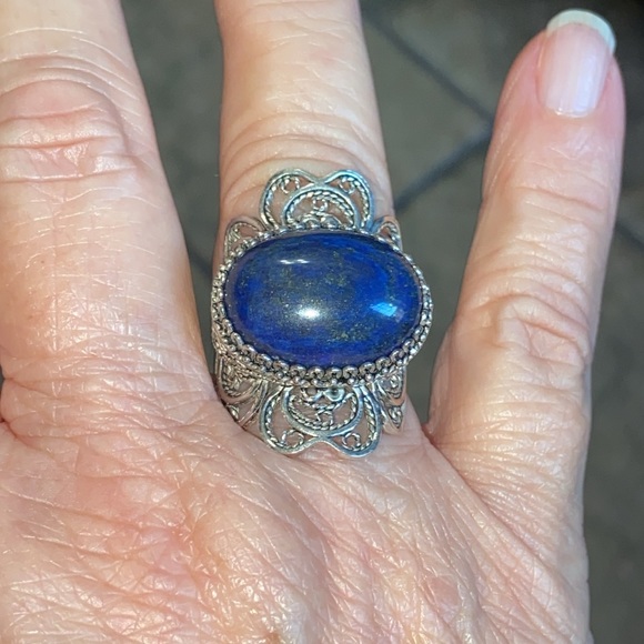 Genuine Lapis Lazuli Sterling Filigree Ring - Picture 10 of 11